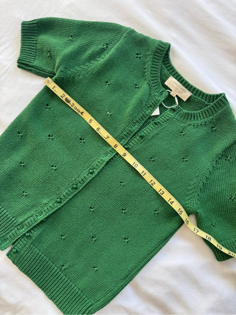 Sezane Kyle Green Short Sleeve Knit Cardigan - Xs - Picture 2 of 5